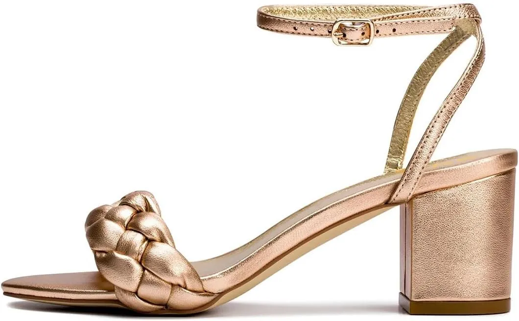 XYD Women's Open Toe Plait Wedding Mid Block Heel Sandals Ankle Strap with Buckle Bridal Dress Shoes
