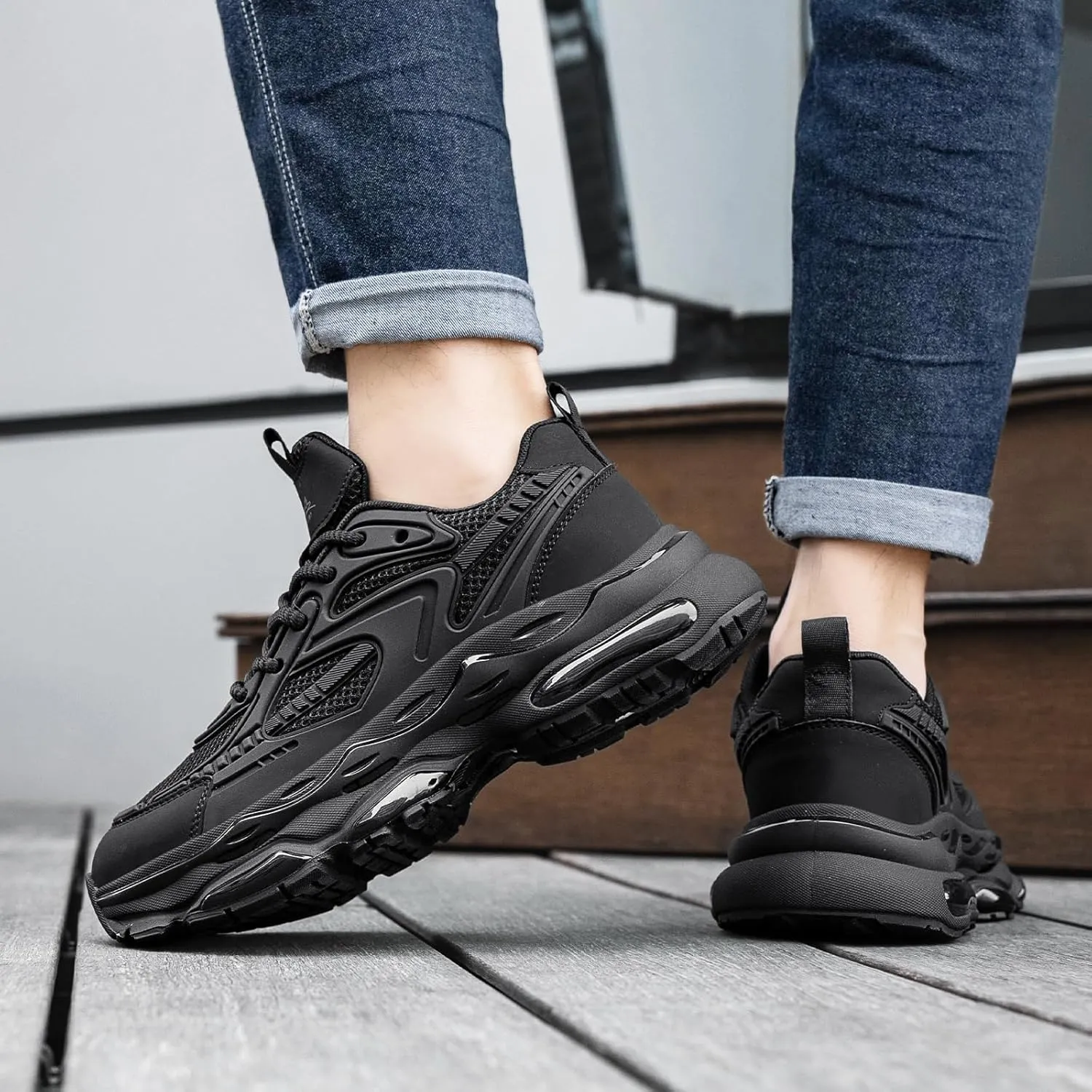 YCMM Casual Athletic Walking Shoes for Men Lace-Up Chunky Platform Dad Sneakers Breathable Mesh Comfortable Non-Slip Work Workout Shoes