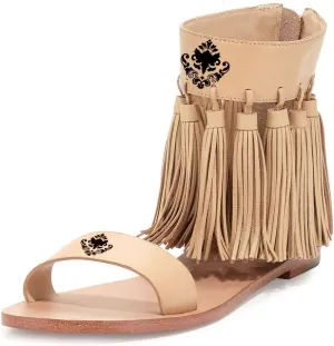 YDN Women Fashion Fringes Flats Tassels Open Toe Sandals Low-Heel Back Zipper Shoes
