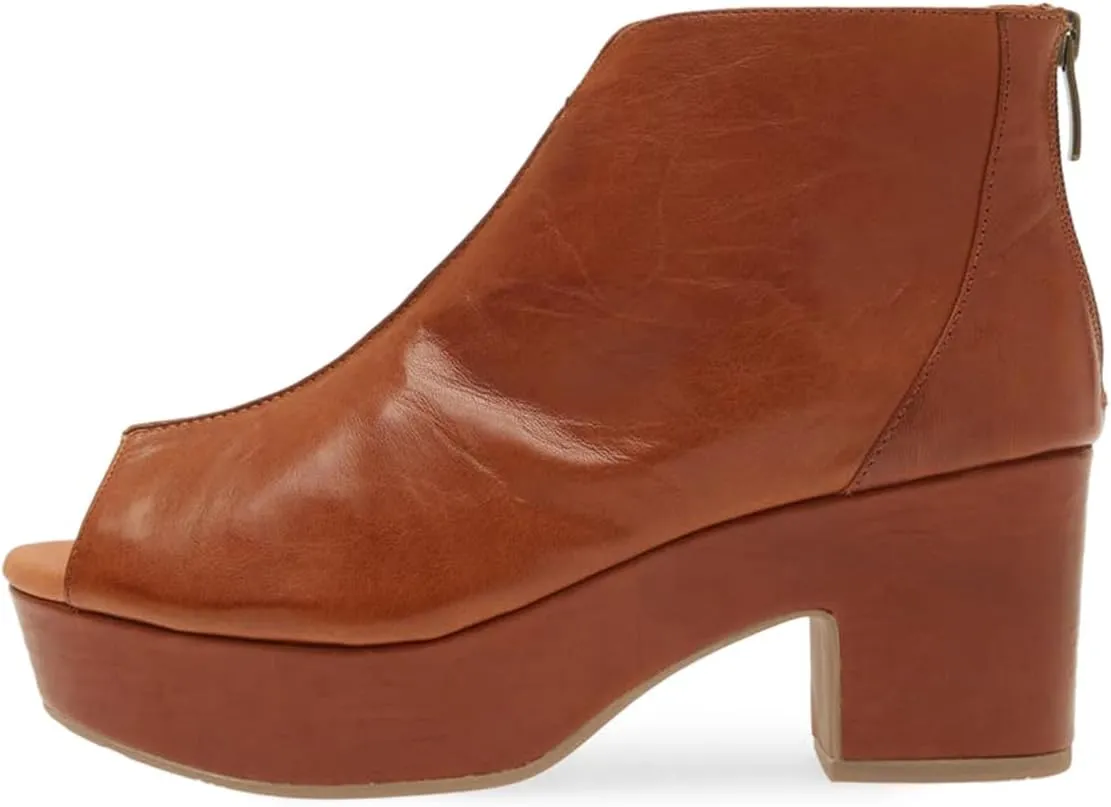 YDN Women's Open Peep Toe Platform Heeled Booties Chunky Block Mid Heels Back Zipper Stylish Ankle Boots Shoes Size 4-16 US