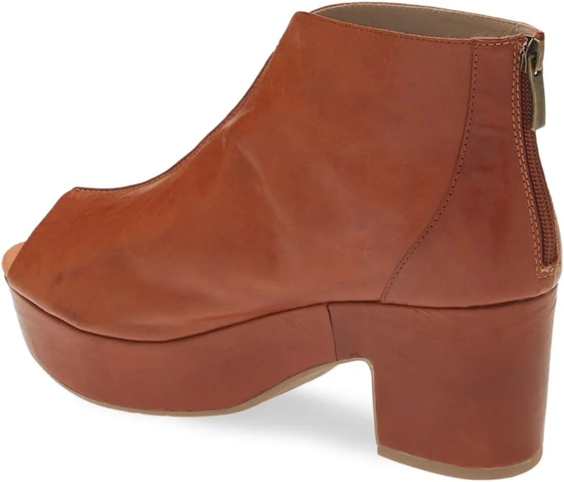 YDN Women's Open Peep Toe Platform Heeled Booties Chunky Block Mid Heels Back Zipper Stylish Ankle Boots Shoes Size 4-16 US