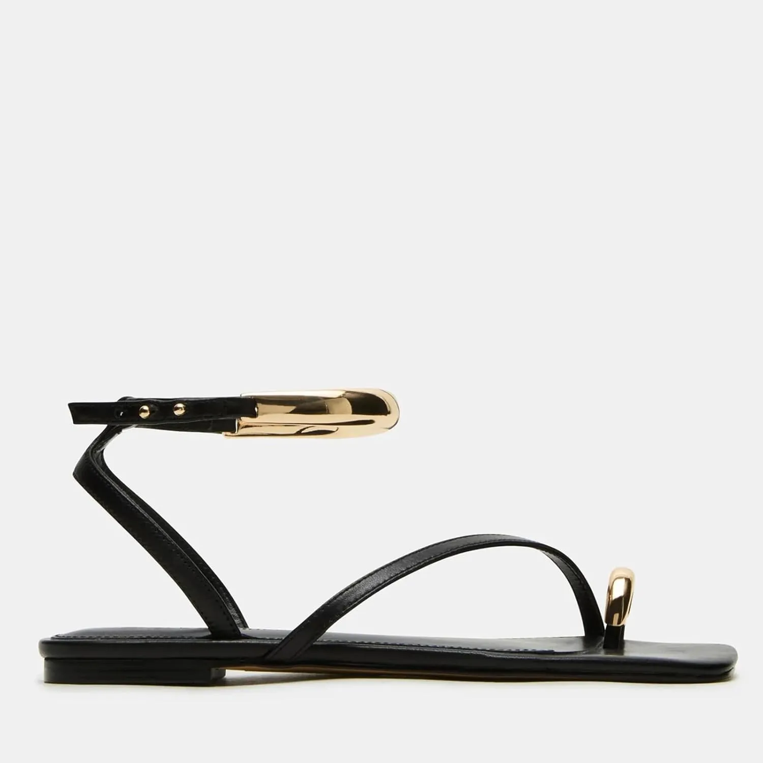 Yishaweiqi Metal Ankle Strap Flat Sandals for Women Toe Ring Strappy Slip On Sandals Open Square Toe Beach Sandals