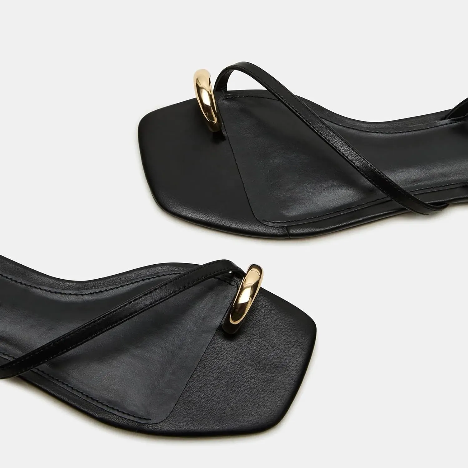 Yishaweiqi Metal Ankle Strap Flat Sandals for Women Toe Ring Strappy Slip On Sandals Open Square Toe Beach Sandals