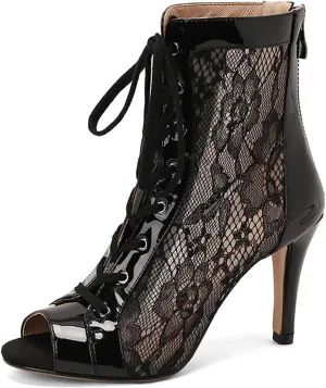 YKXLM Latin Dance Boots Salsa Women Ballroom Lace-up Ankle Open Toe Dance Shoes