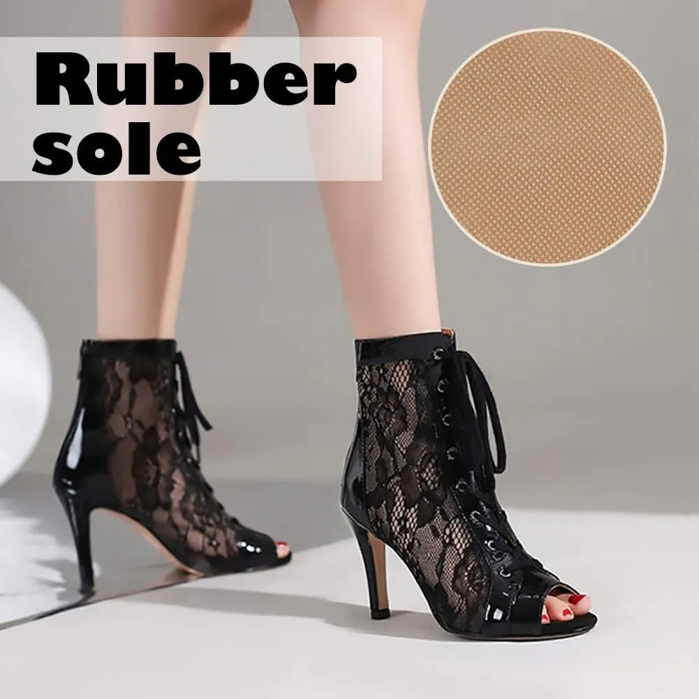 YKXLM Latin Dance Boots Salsa Women Ballroom Lace-up Ankle Open Toe Dance Shoes