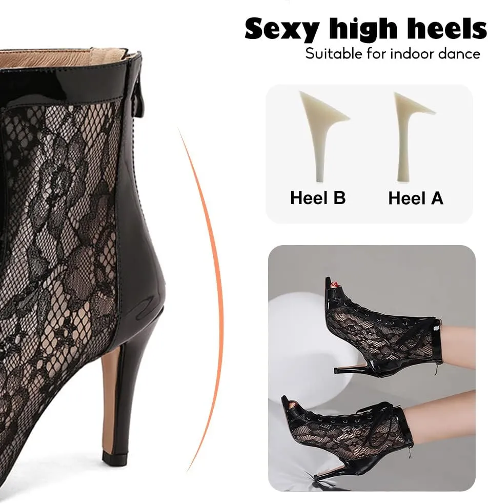 YKXLM Latin Dance Boots Salsa Women Ballroom Lace-up Ankle Open Toe Dance Shoes