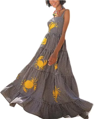 Yuemengxuan Women Cute Embroidered Maxi Dress Beach Dress Summer Boho Ruffle Long Dress Spaghetti Strap Flowy Maxi Dress